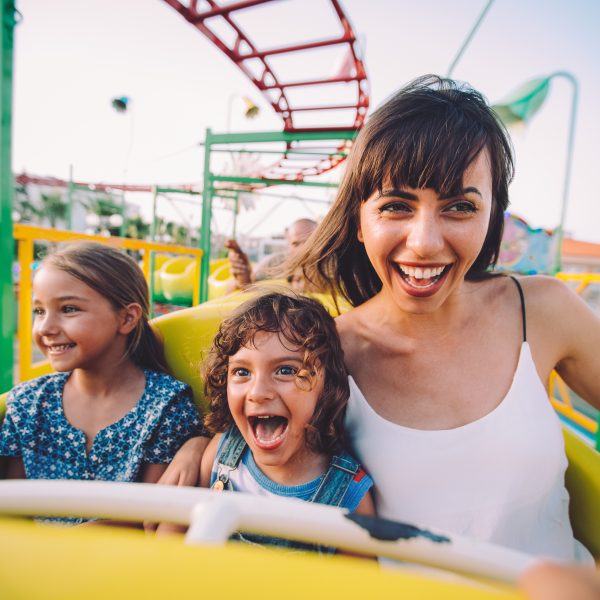 Family on amusement park ride
